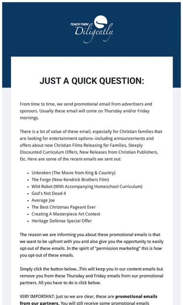 Quick Question - email from Teach Them Diligently