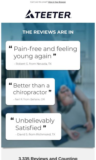 These 3300+ FitSpine reviews don't lie - email from Teeter