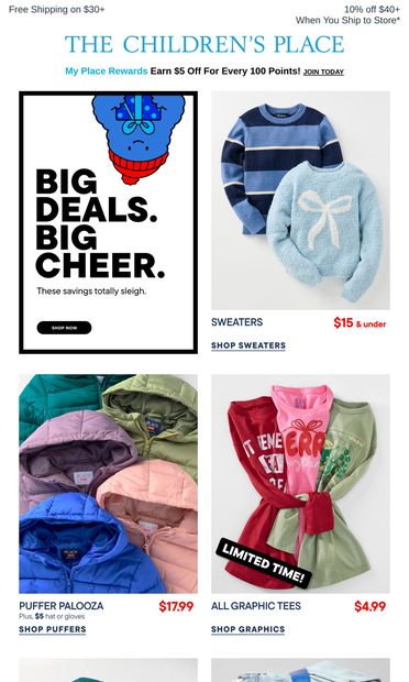Black Friday Steal 🌟 Sweaters $15 & Under! - email from The Children's Place
