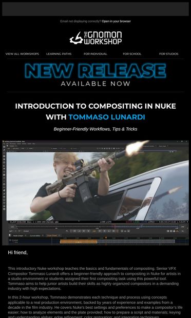 ▶️ Introduction to Compositing in Nuke — Out Now - email from The Gnomon Workshop