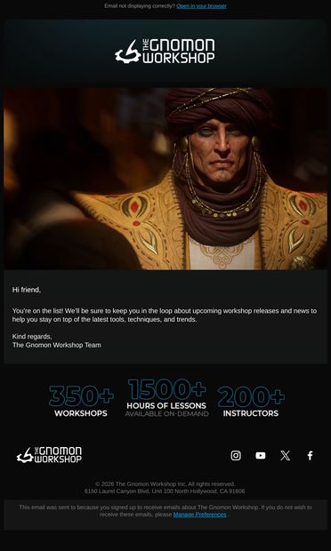 Welcome to The Gnomon Workshop! - email from The Gnomon Workshop