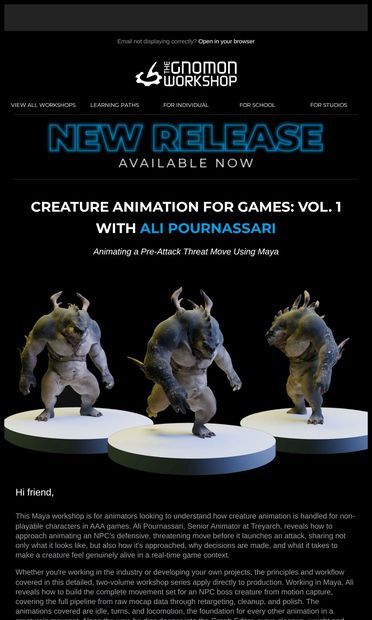 🎮 Learn Creature Animation with this Sr. Treyarch Animator - email from The Gnomon Workshop