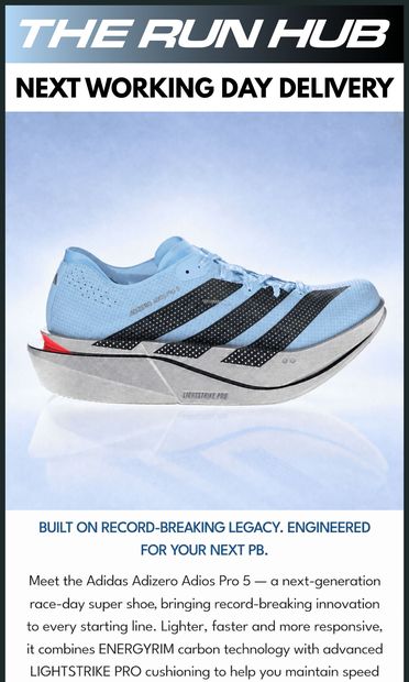 Adidas Adizero Adios Pro 5: Built on Record-Breaking Legacy - email from The Run Hub