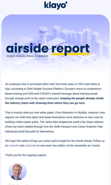 The Airside Report | October 2026 | Where workforce strategy meets
 reality - email from The team at Klayo