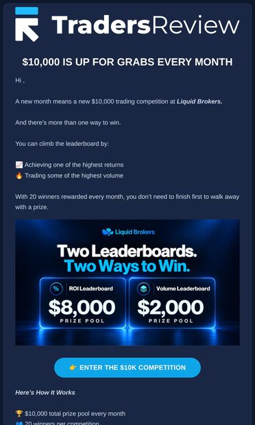 Think You Can Make the Leaderboard? $10K Is Up for Grabs - email from TradersReview