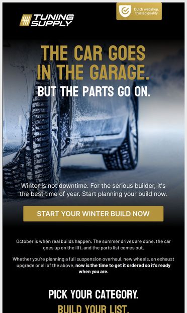 Winter is build season. What's on your list? - email from Tuning Supply