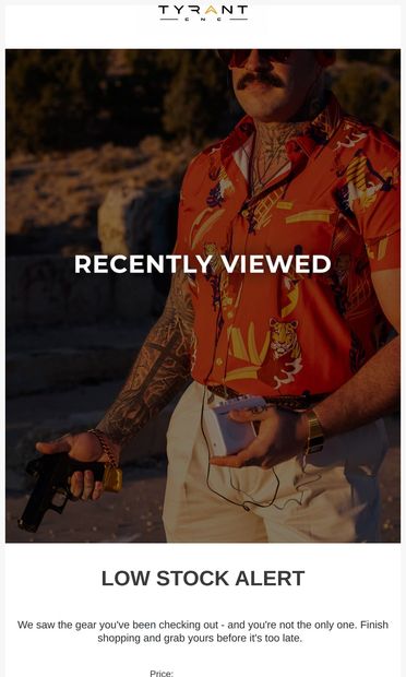 Low Stock Alert - email from Tyrant CNC