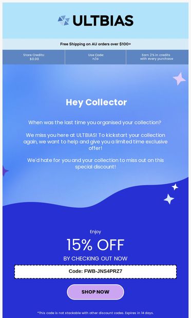 Kickstart your collection again - email from ULTBIAS