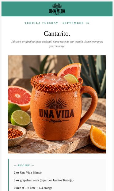 Cantarito: Jalisco's original tailgate cocktail. - email from Una Vida Tequila