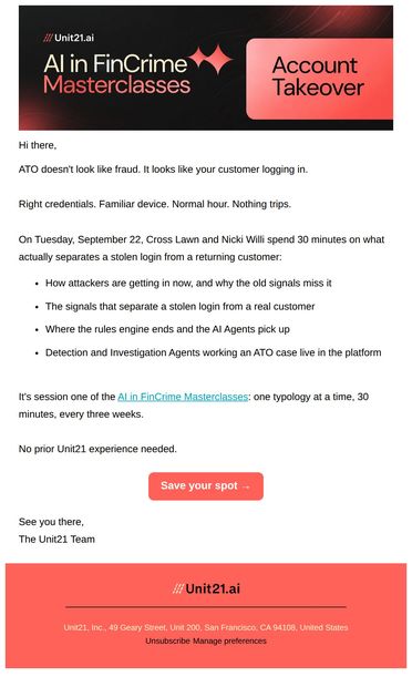 ATO doesn't look like fraud. It looks like your customer. - email from Unit21