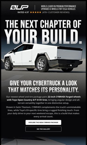 Picture your Tesla on a new set of wheels and tires - email from Unplugged Performance