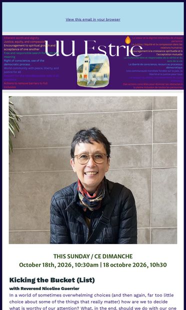 This Sunday: Kicking the Bucket (List) with Rev. Nicoline - email from UU Estrie
