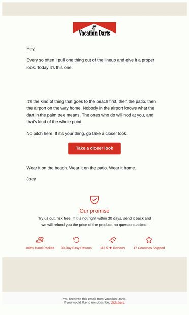 A closer look at one of our favourites - email from Vacation Darts