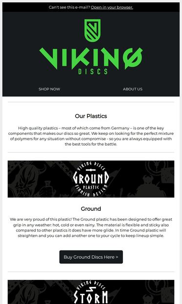 Discover Our Discs' Plastics! - email from Viking Discs