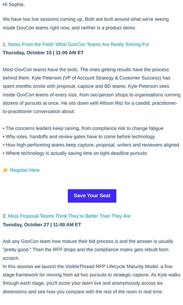 Don't Miss: October GovCon Insights & Strategies 📅 - email from VisibleThread