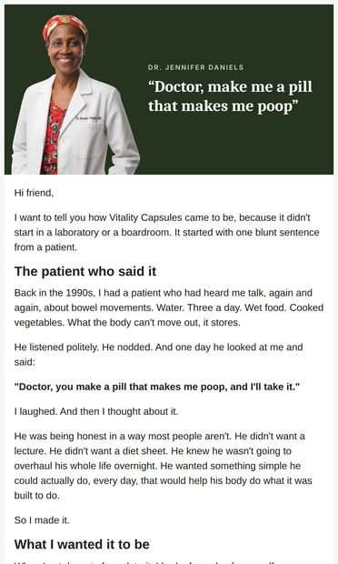 "Doctor, make me a pill that makes me poop" - email from Vitality Cycles