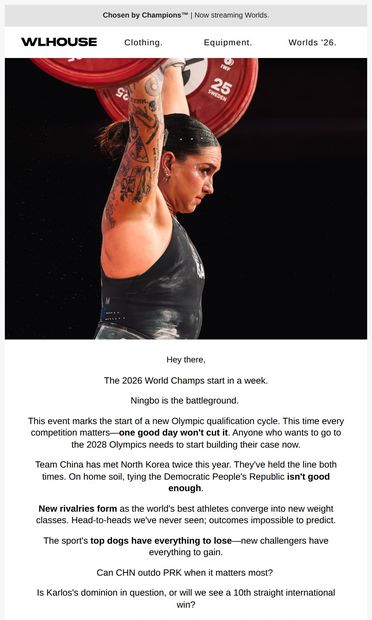 Why watch the World Champs? - email from Weightlifting House