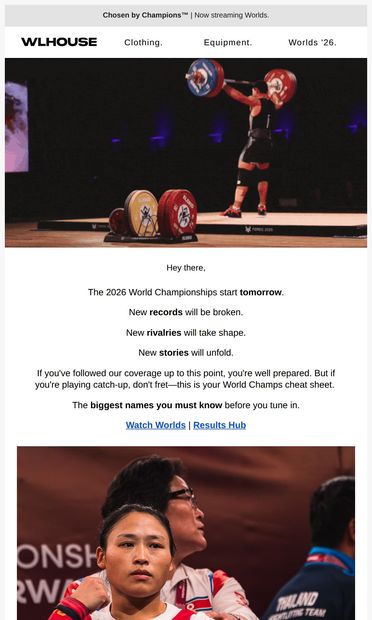 Who is lifting at Worlds? - email from Weightlifting House
