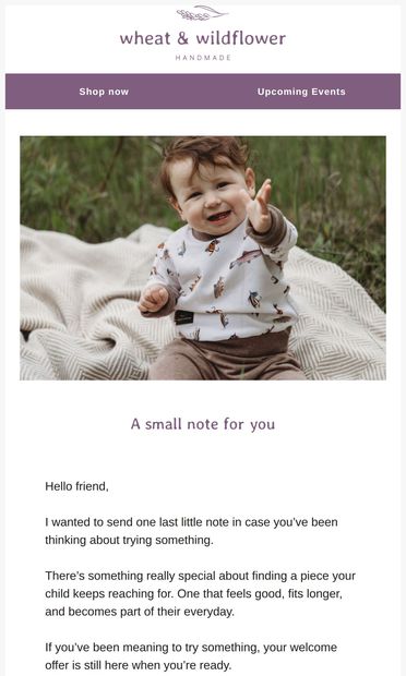 One last note from me - email from Wheat and Wildflower Handmade