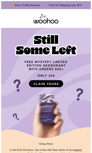 New limited edition deo 🎁 - email from Woohoo Body