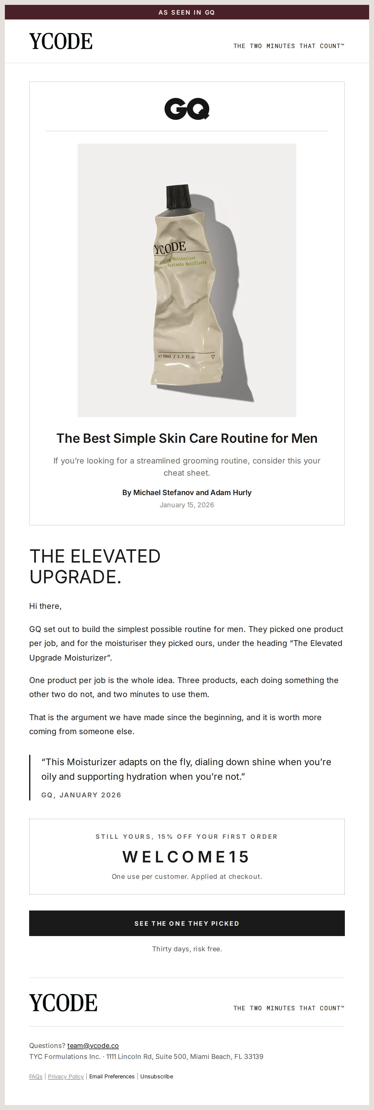 YCODE in GQ - email from YCODE