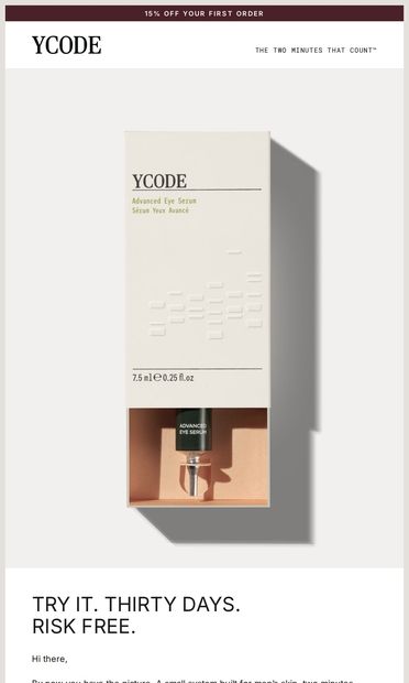 Try it. Thirty days. Risk free. - email from YCODE
