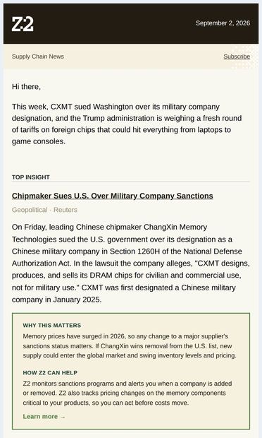 More Trump Chip Tariffs? - email from Z2Data