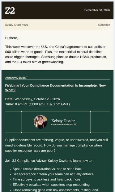 Critical Minerals Deadline Could Trigger Shortages - email from Z2Data