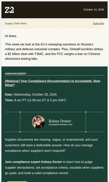 EU Adds 1,600 Russian Entities to Sanctions Lists - email from Z2Data
