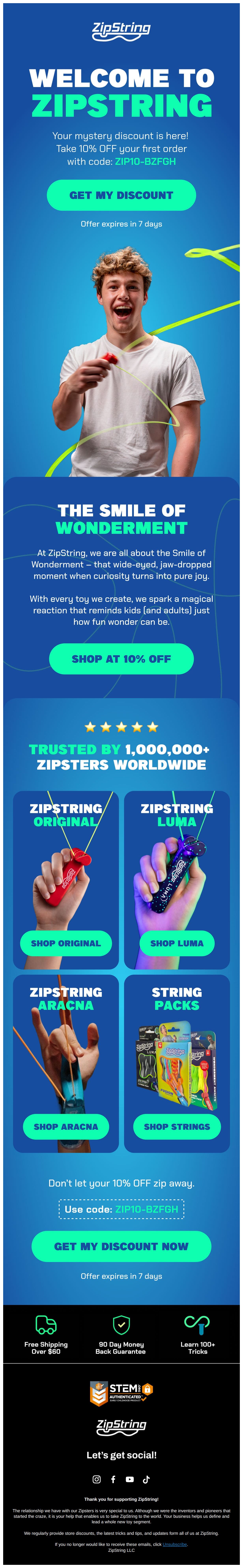 Welcome Zipster! - email from ZipString